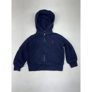 Polo Ralph Lauren Zip Up Blue Hooded Sweatshirt Hoodie Pony Cotton 2T Toddler